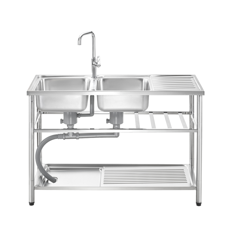 Double Bowl Sink with One Drainer, Stainless Steel AISI 304, MOD.PSC1200ML