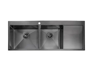 Sink, 2 Bowls, Right Drainboard, Grey Metal, 100 cm