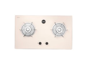 Gas Hob, Cream Glass, 78 cm, 2 Brass Burners