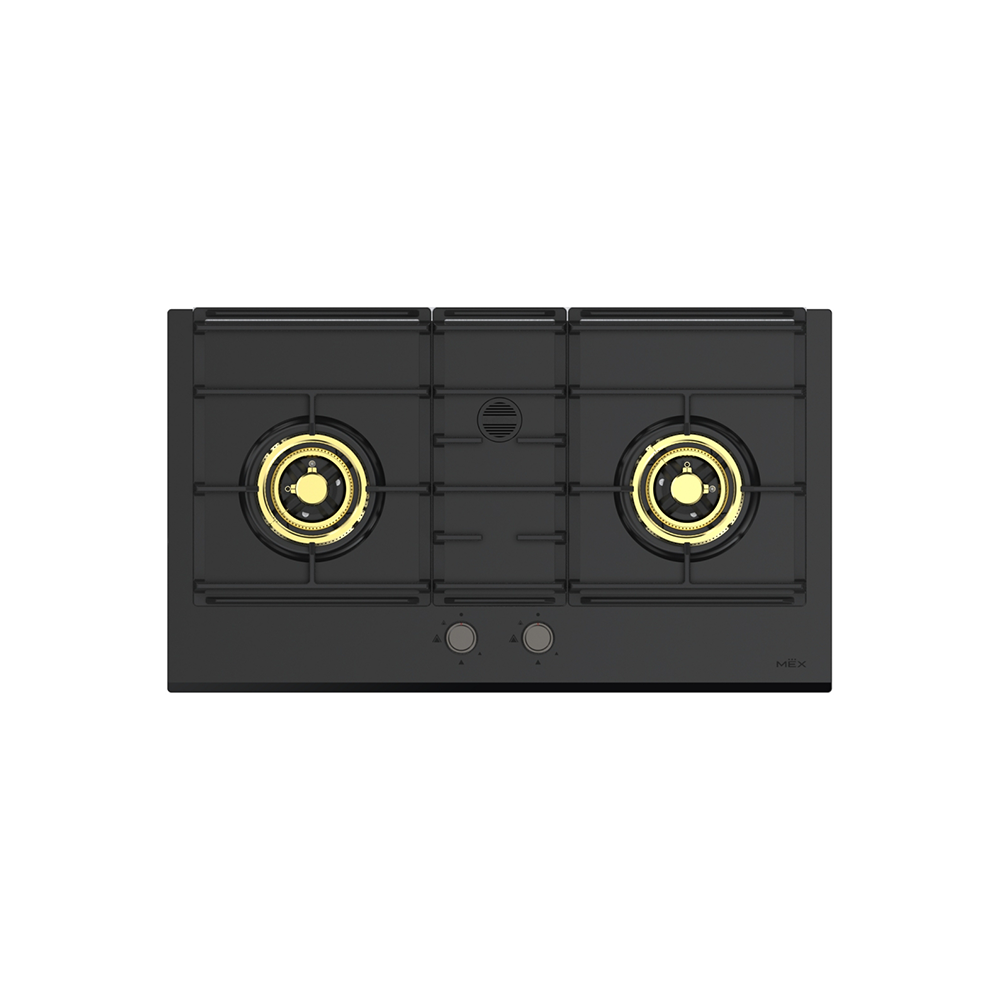 Gas Hob, Matte Black Glass, 78 cm, 2 Burners