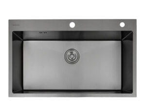 Sink, 1 Bowl, Grey Metal, 82 cm