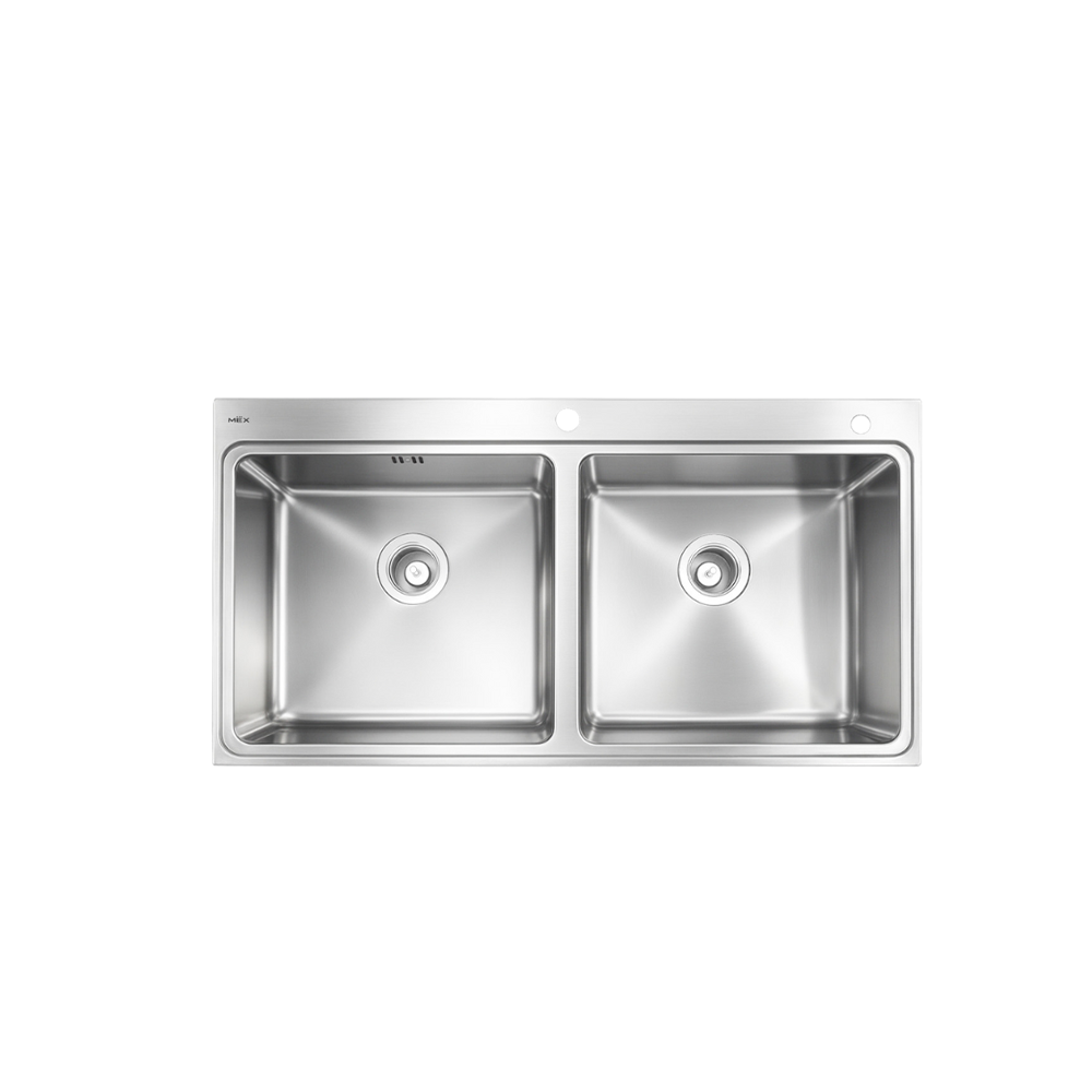 Sink, 2 Bowls, Stainless Finish, 100 cm