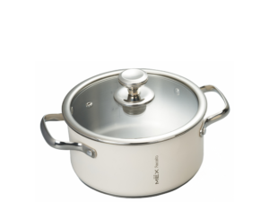 MEX Stainless Steel Pot with Glass Lid, Cream, 20 cm