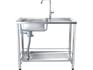 MEX Freestanding Sink, 1 Bowl + Drainer, Stainless Steel, 100 cm, 3-Sided Rail