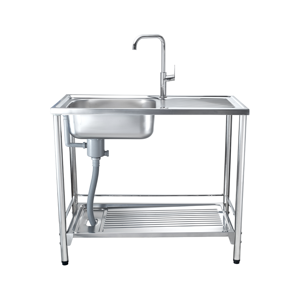 MEX Freestanding Sink, 1 Bowl + Drainer, Stainless Steel, 100 cm, 3-Sided Rail