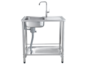 MEX Freestanding Sink, 1 Bowl + Drainer, Stainless Steel, 80 cm, 3-Sided Rail