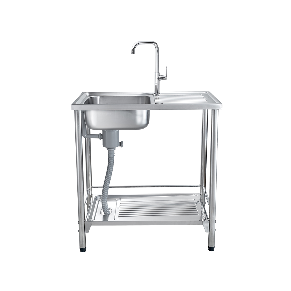MEX Freestanding Sink, 1 Bowl + Drainer, Stainless Steel, 80 cm, 3-Sided Rail
