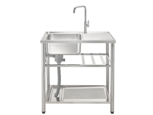 MEX Freestanding Sink, 1 Bowl + Drainer, Stainless Steel, 80 cm, 2-Tier Shelf