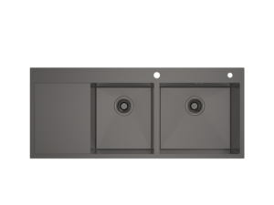 Sink, 2 Bowls, Drainboard, Grey Metal, 120 cm