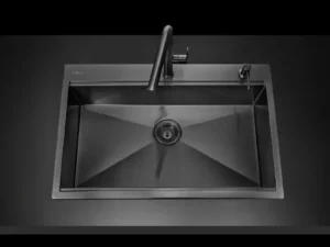 Sink, 1 Bowl, Grey Metal, 82 cm