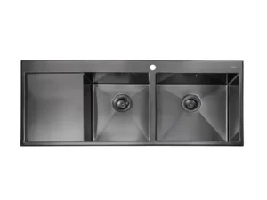Sink, 2 Bowls, Left Drainboard, Grey Metal, 100 cm