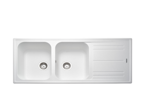 METRIX MOS Granite Sink, 2 Bowls + Drainer, 116 cm, White
