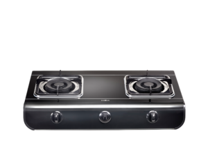 MEX Table-Top Gas Cooker, Black Glass, 71 cm, 2 Burners