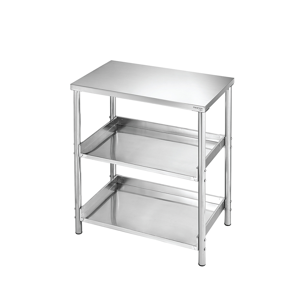 MEX SH8086-1 stainless work table, three shelves, 80 cm wide
