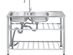 Mester Freestanding Sink, 2 Bowls, Drainboard, Stand