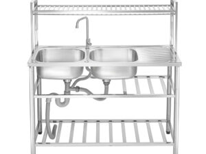 Mester Freestanding Sink, 2 Bowls, Drainboard, Dish Rack, 120 cm