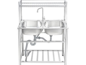 Mester Freestanding Sink, 2 Bowls, Dish Rack, 93 cm